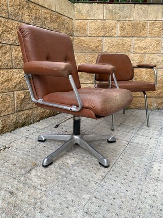 Sillas Vintage Cuero Marrón y Metal