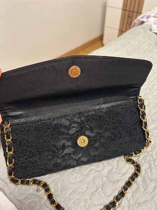 Bolso fiesta encaje negro lentejuelas cadena dorad
