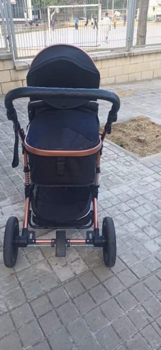Carrito bebé 3 piezas negro y oro rosa