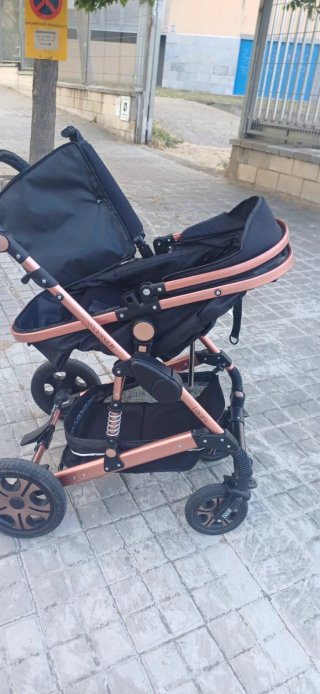 Carrito bebé 3 piezas negro y oro rosa