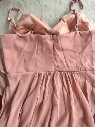 Abito cerimonia lungo rosa con strascico