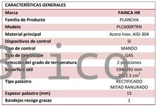 Plancha Gas Acero Rectificado Ranurada Serie 500 - PLC600RTRN