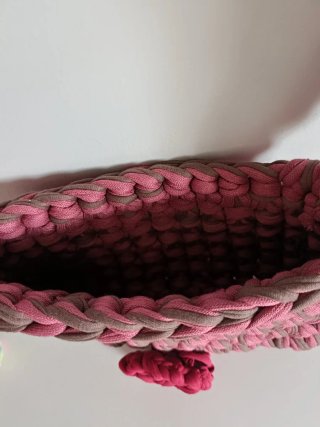 Bolso Crochet Trapillo Rosa y Marrón