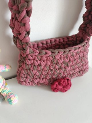 Bolso Crochet Trapillo Rosa y Marrón
