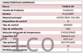 Plancha Gas Acero Rectificado Serie 100 - PLC6100RT