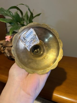 Suporte de vela antigo metal dourado e laranja
