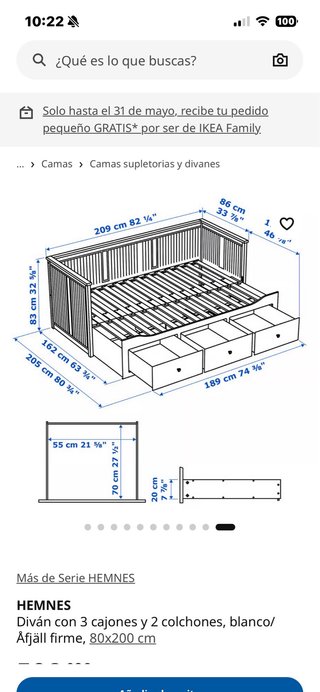 Diván Cama IKEA Hemnes + 2 Colchones