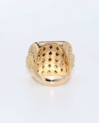 SELLO CUADRADO MEDUSA CALADO CON CIRCONITAS. 18k