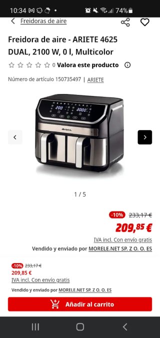 Freidora doble Ariete 4625