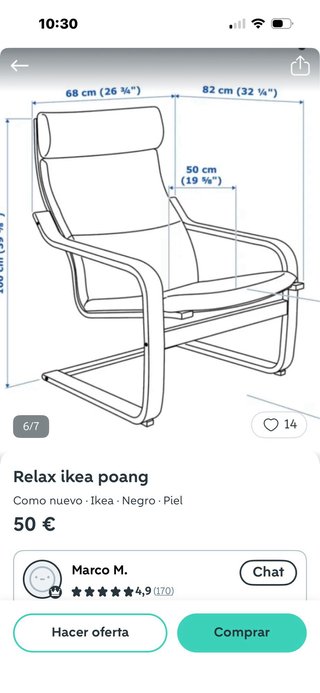 Sillón butaca  Poäng Piel Negro Ikea + Reposapiés