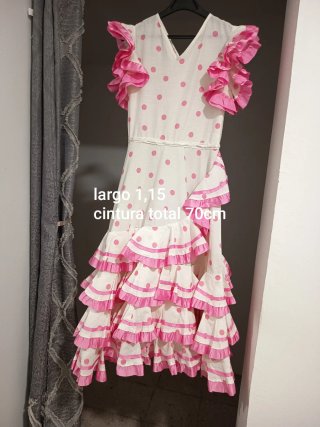 Vestido de flamenca niña rosa lunares