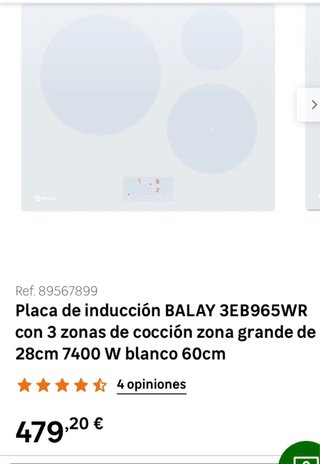 Placa de inducción Balay blanca