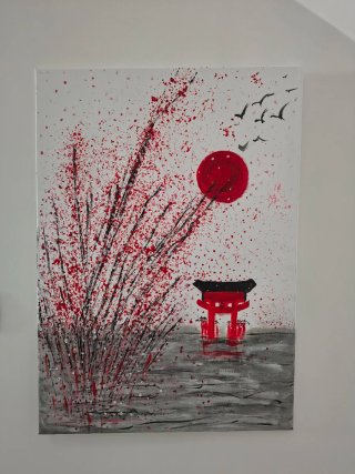 Quadro fatto a mano bambù e luna