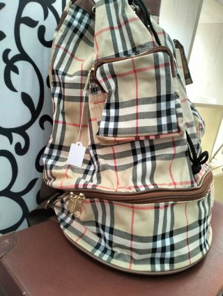 Bolso Mochila Cuadros Soulman Beige/Rojo
