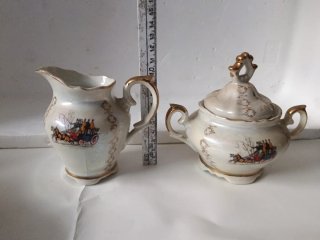 Servizio Tazze Porcellana Vintage Carrozze Oro