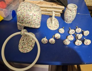 Conjunto baño: espejo, repisa y accesorios