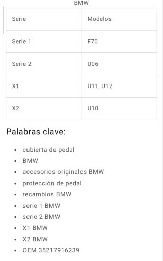 Pedal de freno de goma BMW  REF. 35217916239