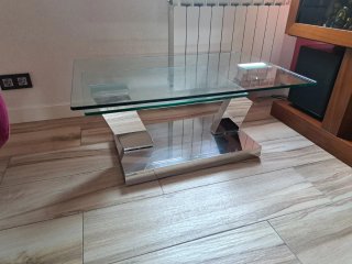 Mesita Salón Doble Extensible Cristal Metal