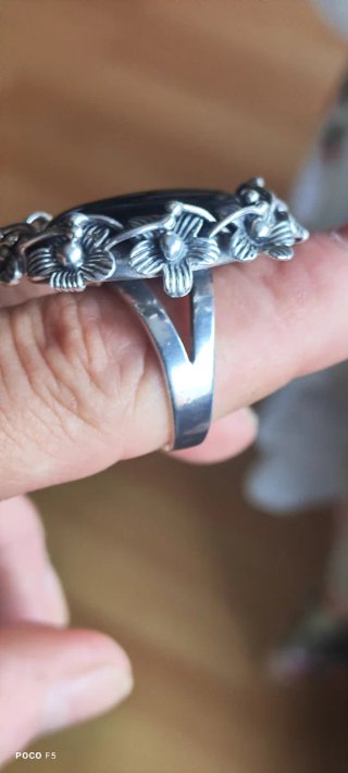 Anillo Plata Flor Onix Negro