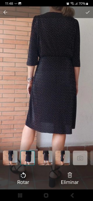 Vestido lunares negro y rosa