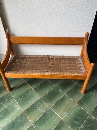 Juego 5 Bancos Madera y Mimbre