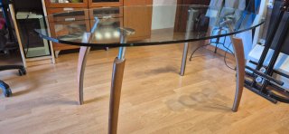 Mesa redonda cristal y madera de comedor