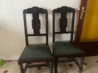 Juego de 2 sillas vintage madera y piel