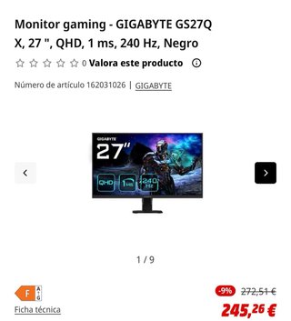 Monitor Gaming Gigabyte GS27Q 27 1440p 170Hz