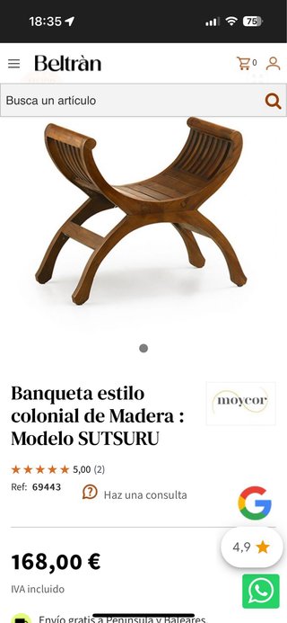 Banqueta Colonial Madera Marrón