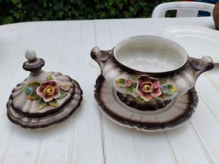 Sopera Vintage Cerámica Italiana Flores Rosa