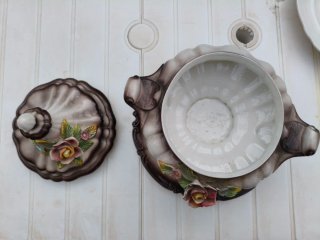 Sopera Vintage Cerámica Italiana Flores Rosa