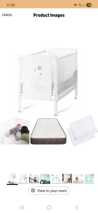 Cuna 120x60 cm en muy buen estado. 270€ en Amazon.