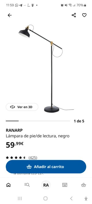 Lámpara de pie IKEA Ranarp blanca