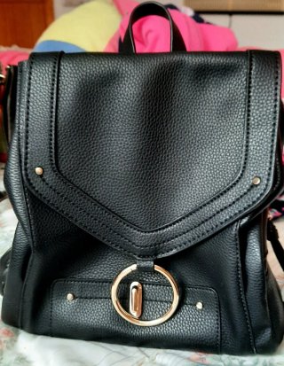 Mochila Zara Negra Cuero 25x30x15