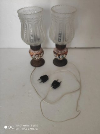 Coppia Lumetti Vintage Ceramica Vetro Metallo