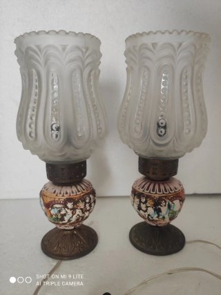 Coppia Lumetti Vintage Ceramica Vetro Metallo