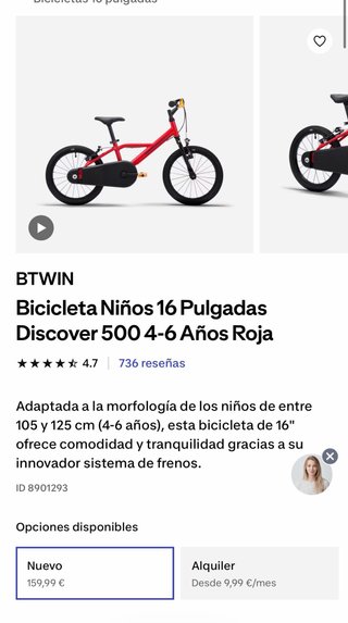Bicicleta infantil BTWIN roja 16