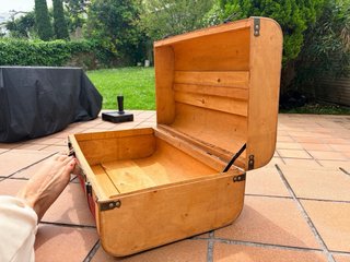 Maleta Vintage Tela Tartán Madera y Cuero