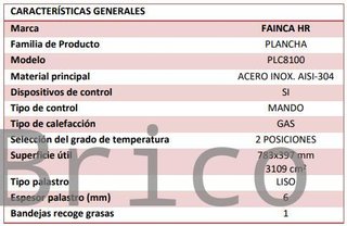 Plancha Gas Acero Laminado Serie 100 - PLC8100