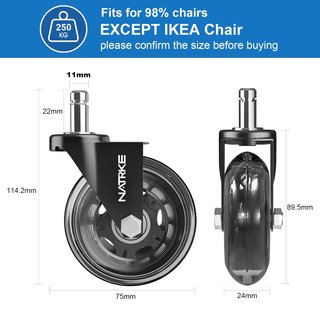 Ruedas silla oficina goma rotación 360