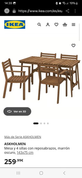 Mesa y 4 sillas de madera para terraza