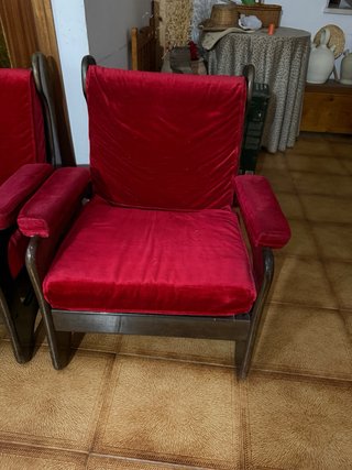 Conjunto sofá 3+1+1 terciopelo rojo