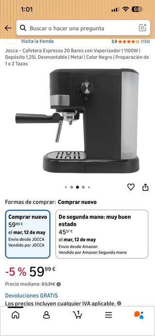 Cafetera Espresso Jocca 20 Bares