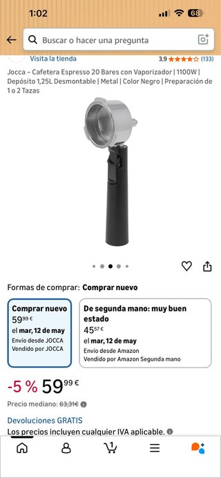 Cafetera Espresso Jocca 20 Bares