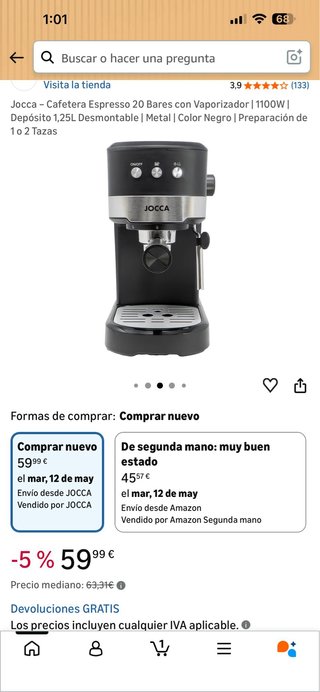 Cafetera Espresso Jocca 20 Bares