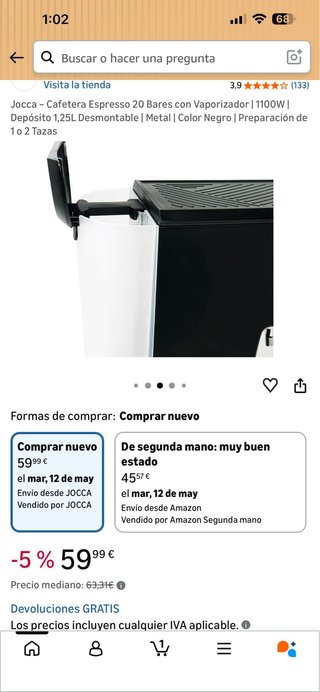 Cafetera Espresso Jocca 20 Bares