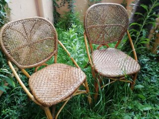 Sillas vintage de bambú y mimbre (2 unidades)