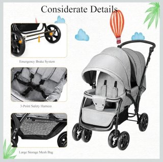Carrito Gemelar Doble Gris