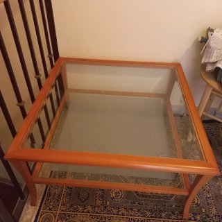 Mesa de centro cristal y madera 90x90