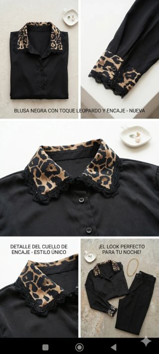 Camisa negra con estampado de leopardo